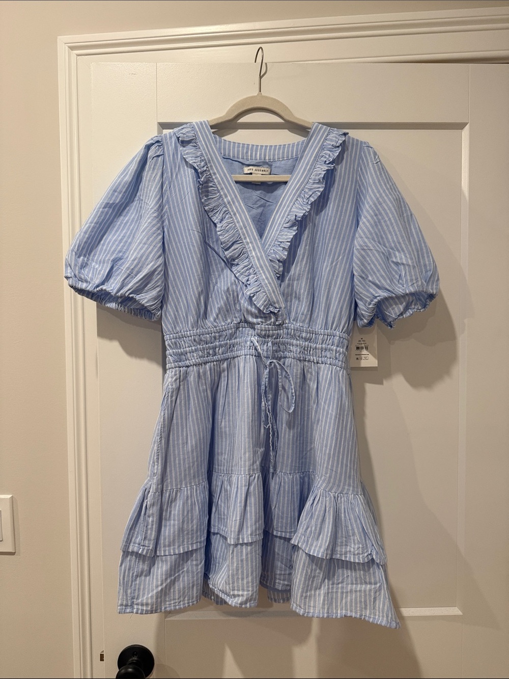 Free Assembly M Light Blue Striped Ruffle Dress NWT
